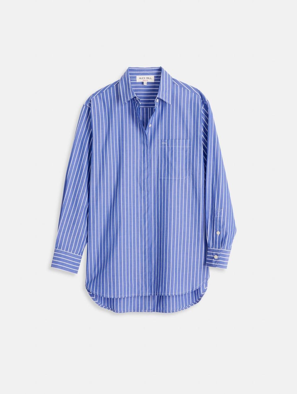 Double Button Back Shirt in Wide Stripe