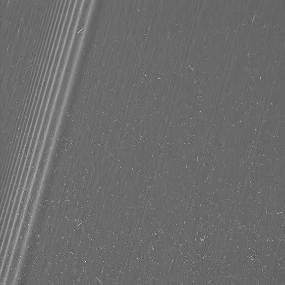 Particles in Saturn's rings.