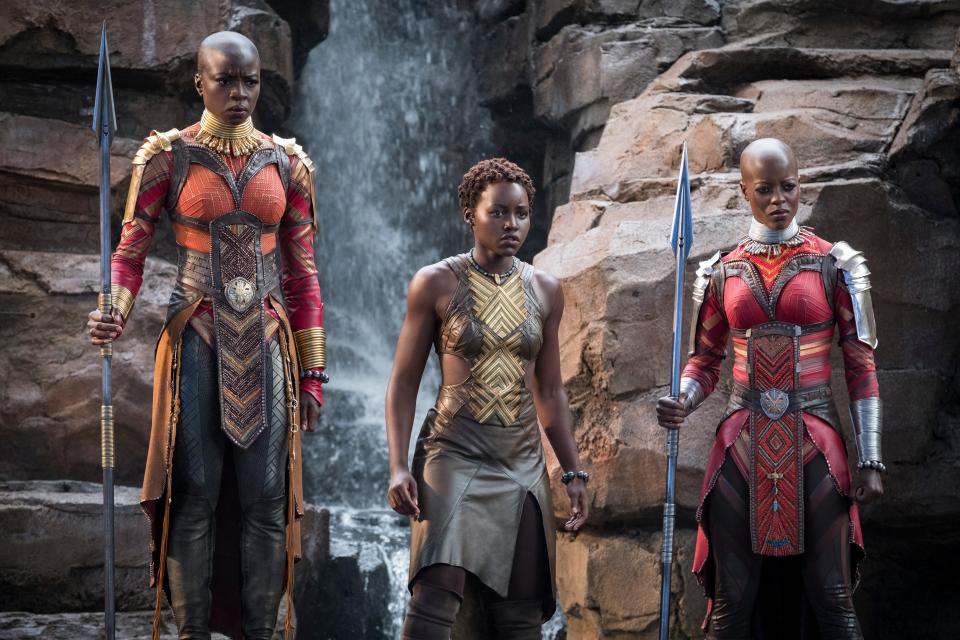 Danai Gurira’s Okoye, left, is rumoured to be getting a spin-off series (Marvel Studios)