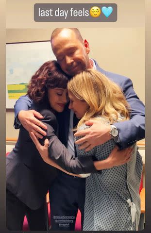 <p>Vanessa Ray/Instagram</p> Marisa Ramirez, Donnie Wahlberg and Vanessa Ray on the last day of 'Blue Bloods'