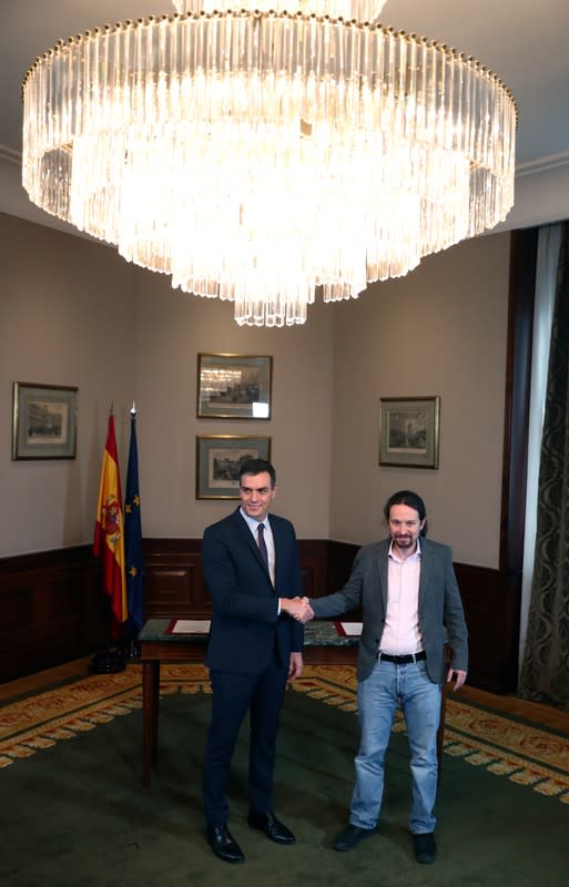 Spain's acting PM Sanchez and Unidas Podemos leader Pablo Iglesias meet in Madrid