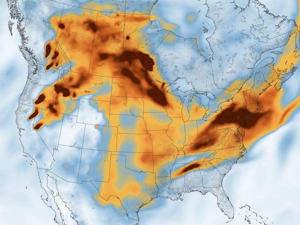 north america map shows black carbon soots across northwest northeast central US