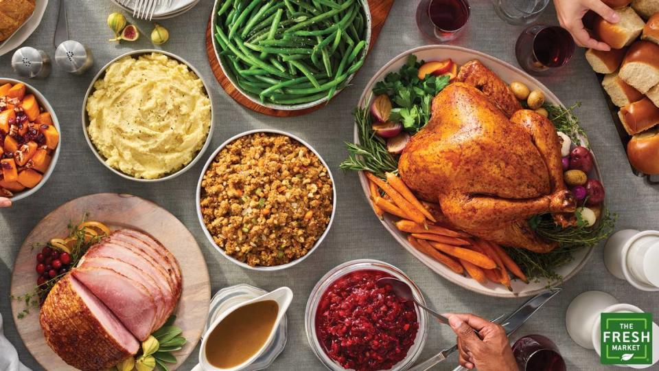 The Fresh Market has several Thanksgiving Day meal options including the Ultimate Holiday Meal including turkey and trimmings for up to 14 people for $199.99. Order online.