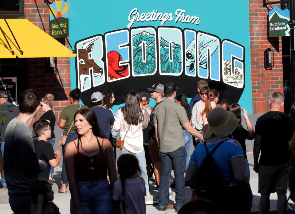 A street scene from the Steam Whistle Inauguration Block Party at the Market Center in downtown Redding on Friday, May 21, 2021.