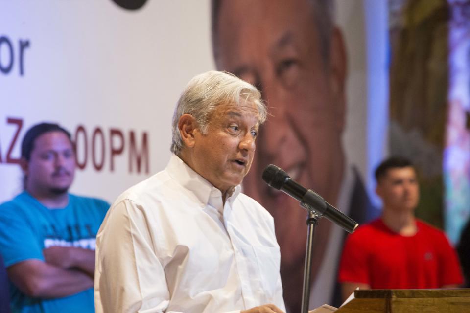 Lopez Obrador spoke before hundreds of cheering supporters,