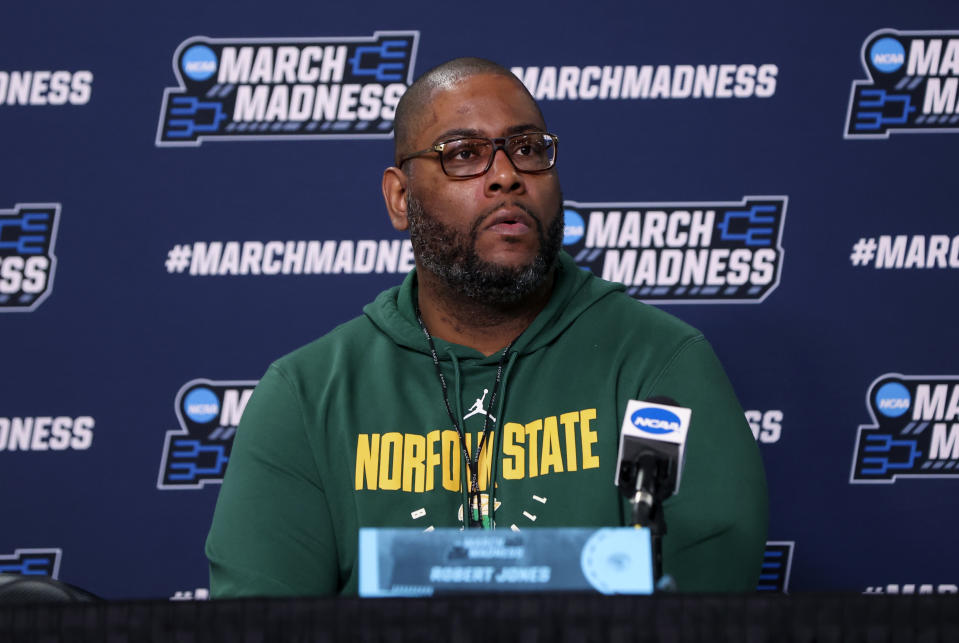 Norfolk State coach Robert Jones, seen here at the NCAA tournament in 2022, received a technical during the incident at Illinois State on Saturday.