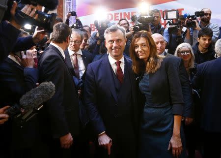 Austrian presidential candidate Norbert Hofer of the FPOe and his wife Verena pose after his final election rally in Vienna, Austria, December 2, 2016. REUTERS/Leonhard Foeger