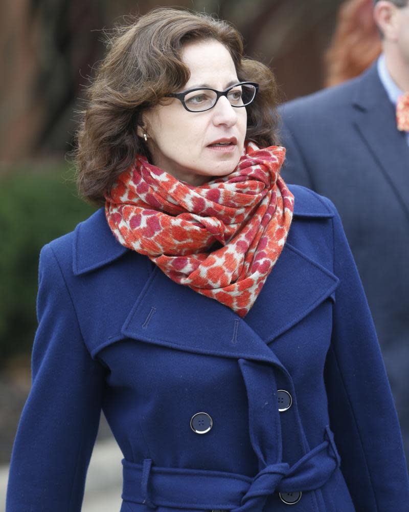 Rolling Stone contributing editor Sabrina Rubin Erdely walks to federal court in Charlottesville, Virginia, in 2016 for a court case stemming from her article.