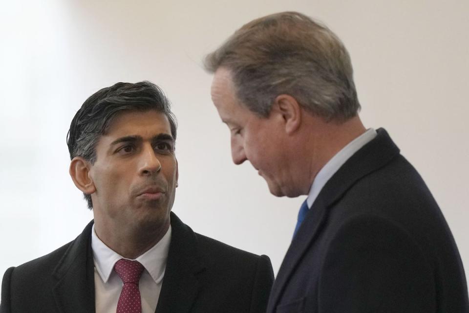 Support: Rishi Sunak and Lord Cameron (PA Wire)