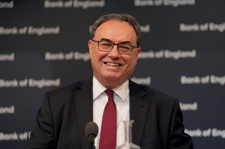 Le gouverneur de la Banque d'Angleterre Andrew Bailey, lors d'une conférence de presse à Londres, le 9 mai 2024 (Yui Mok)