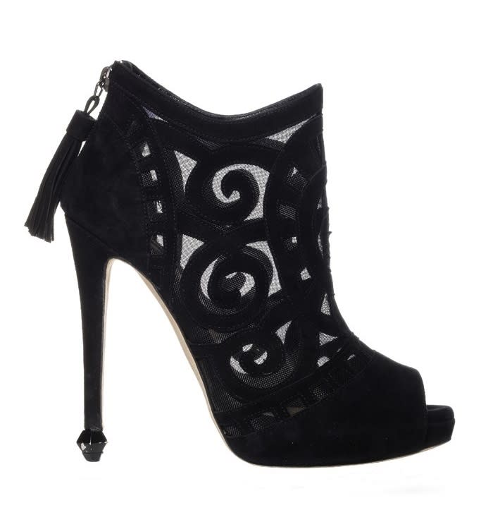 #4 Sexiest Shoe: Chrissie Morris suede, mesh and stingray peep-toe ankle boot, $1,365