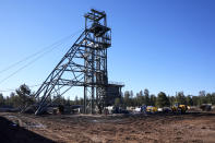 The shaft tower at the Energy Fuels Inc. uranium Pinyon Plain Mine is shown Wednesday, Jan. 31, 2024, near Tusayan, Ariz. The largest uranium producer in the United States is ramping up work just south of Grand Canyon National Park on a long-contested project that largely has sat dormant since the 1980s. (AP Photo/Ross D. Franklin)