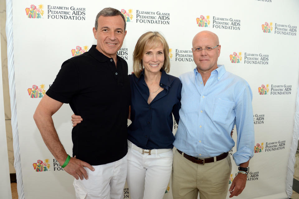 LOS ANGELES, CA - JUNE 02:  (L-R) Chairman and CEO of the Walt Disney Company Bob Iger, Senior Editor for the Huffington Post Willow Bay and Chip Lyons, President & CEO of Elizabeth Glaser Pediatric AIDS Foundation attend the Elizabeth Glaser Pediatric AIDS Foundation's 24th Annual 'A Time For Heroes' at Century Park on June 2, 2013 in Los Angeles, California.  (Photo by Jason Kempin/Getty Images for EGPAF)