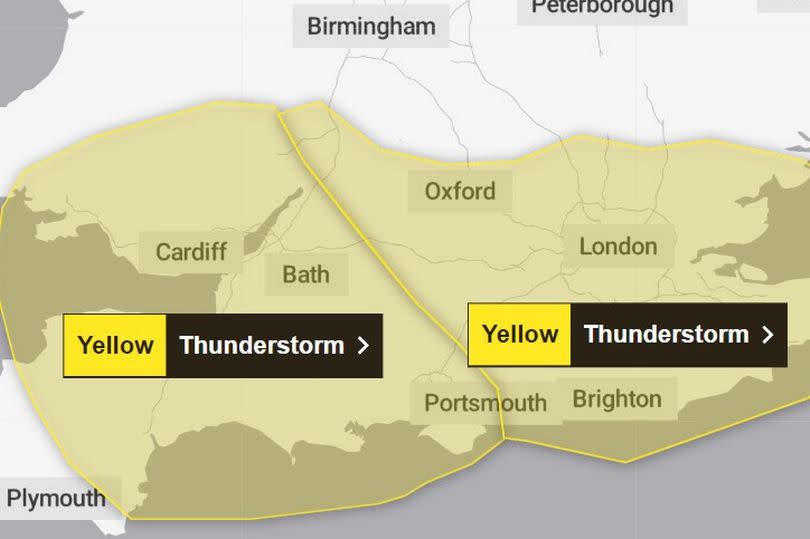 A yellow thunderstorm warning has been issued