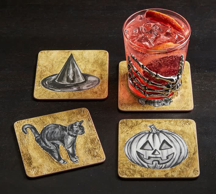 6) Halloween Icons Gold Cork Coasters - Set of 4