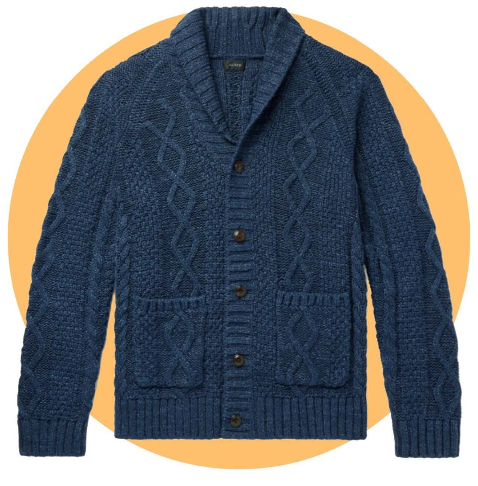 Slim-Fit Shawl-Collar Mélange Cable-Knit Cotton Cardigan