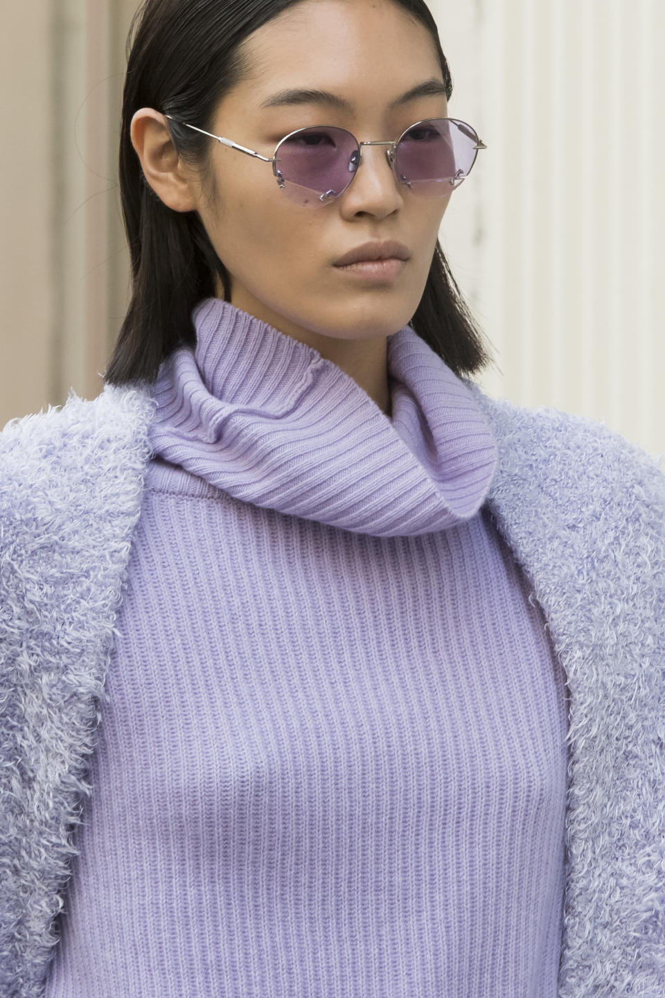 <p><i>Circular lavender sunglasses from the SS18 Baja East collection. (Photo: ImaxTree) </i></p>