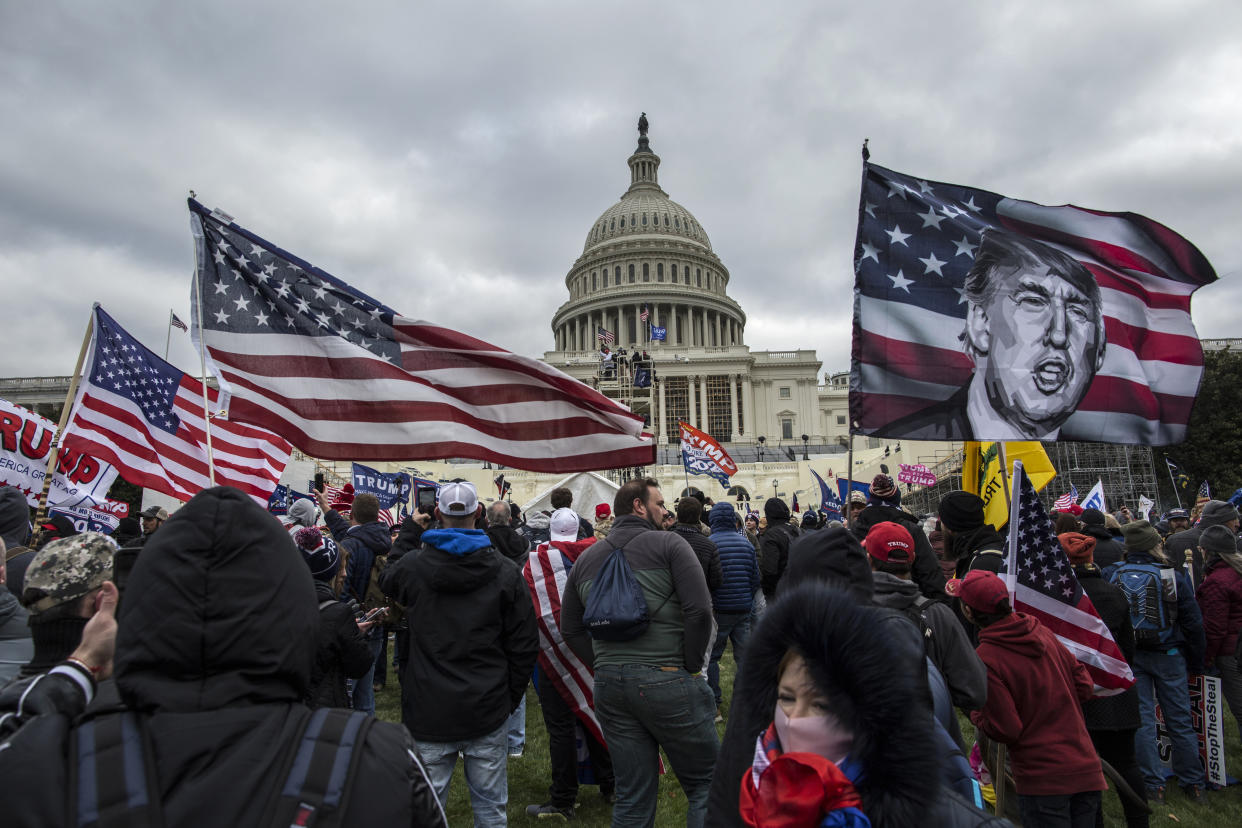 President Trump's supporters gather outside the Capitol building on Jan. 6. (Photo by Probal Rashid/LightRocket via Getty Images)