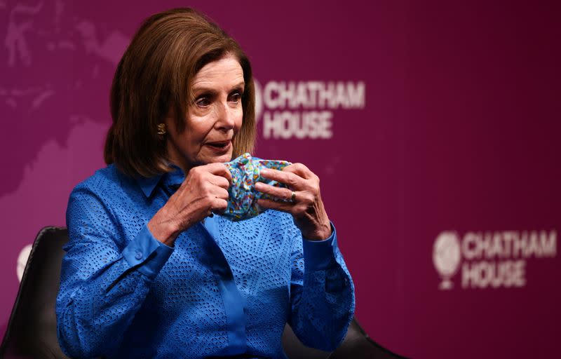 U.S. House Speaker Nancy Pelosi speaks during an event in London