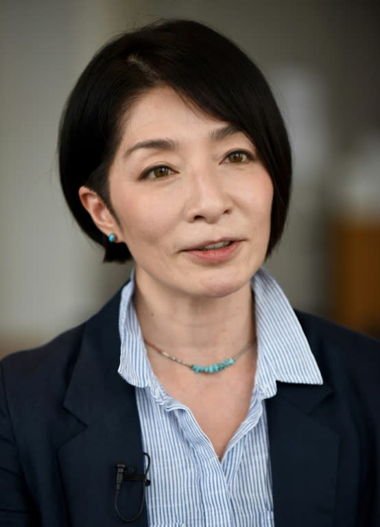 Japanese porn star-turned-novelist Mariko Kawana speaks during an interview with AFP, in Tokyo