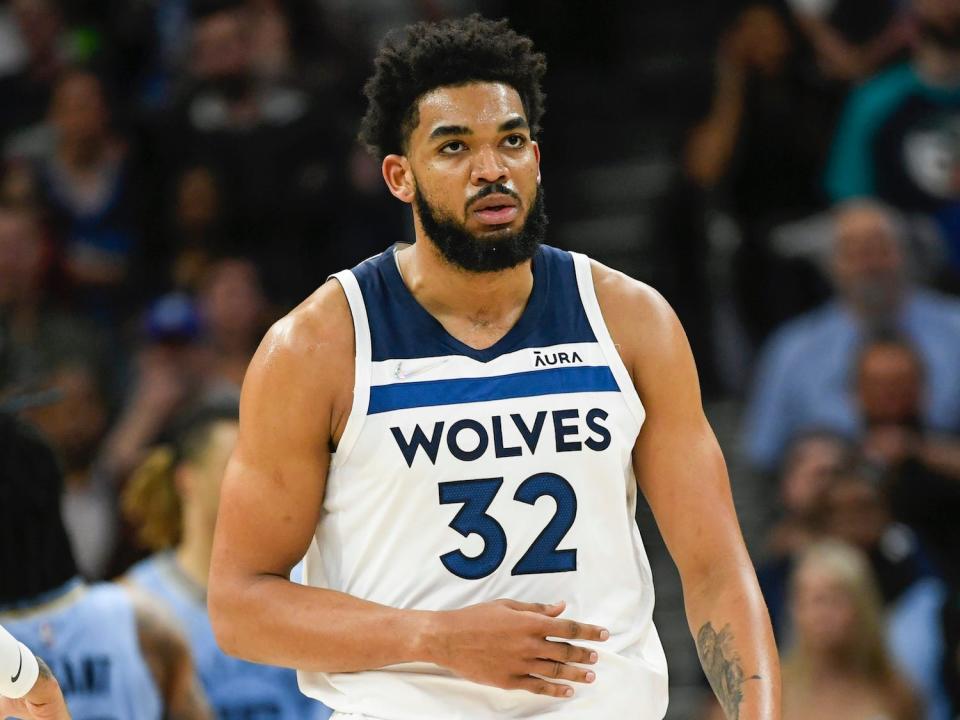 Karl-Anthony Towns looks on during a game.