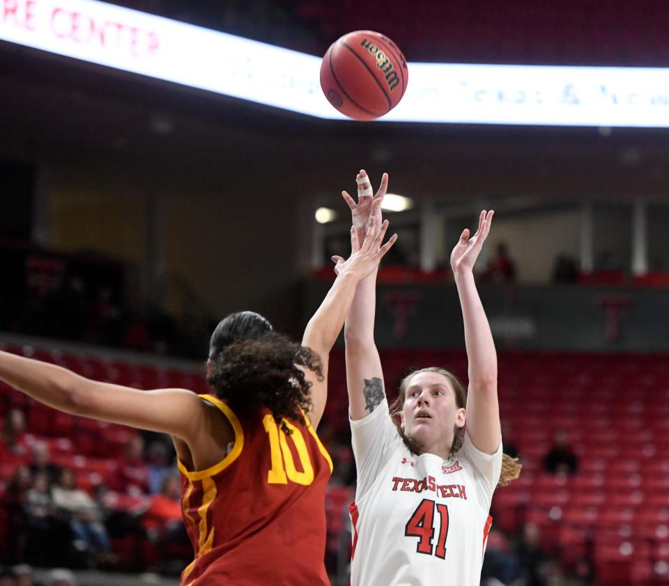 Texas Tech's guard Katie Ferrell (41) shoots the ball against Iowa State, Saturday, Dec. 31, 2022, at United Supermarkets Arena. 