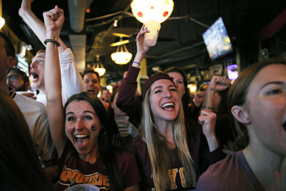 Loyola alums joined students at watch parties on and around campus as the Ramblers beat Kansas State to advance to the Final Four. (Getty)