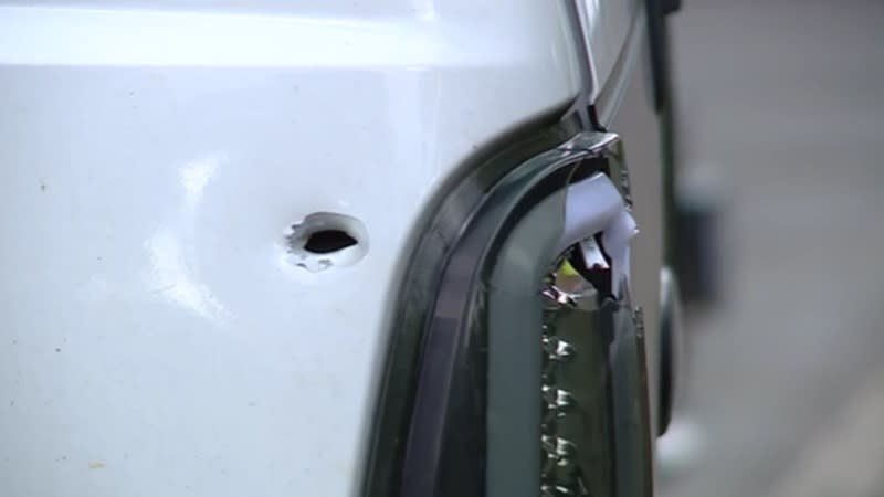 This truck was hit by gunfire that wounded one person at a Gresham car show, May 25, 2024 (KOIN)