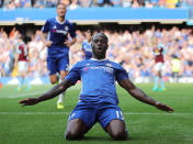 Football Soccer Britain - Chelsea v Burnley - Premier League - Stamford Bridge - 27/8/16 Chelsea's Victor Moses celebrates scoring their third goal Reuters / Eddie Keogh Livepic EDITORIAL USE ONLY. No use with unauthorized audio, video, data, fixture lists, club/league logos or "live" services. Online in-match use limited to 45 images, no video emulation. No use in betting, games or single club/league/player publications. Please contact your account representative for further details.