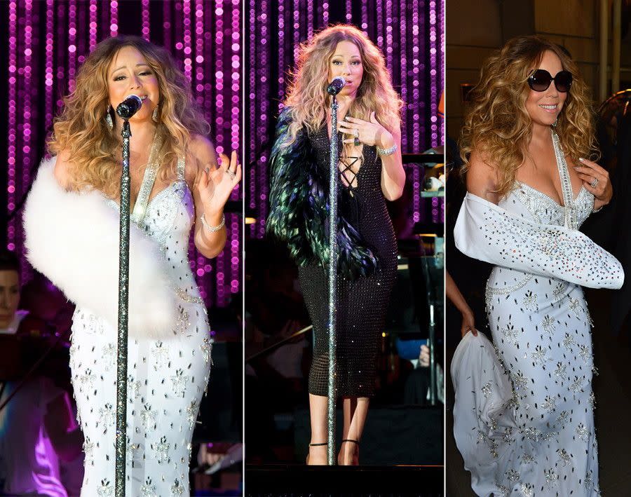 The "Beautiful" diva performed at the MLB All Stars Charity Concert in Central Park while wearing several different decorated arm slings to match her sweeping gowns. "In spite of the pain, I wouldn't have ever missed this moment," Carey wrote dramatically after the show, posting a glamorous photo of her costume.