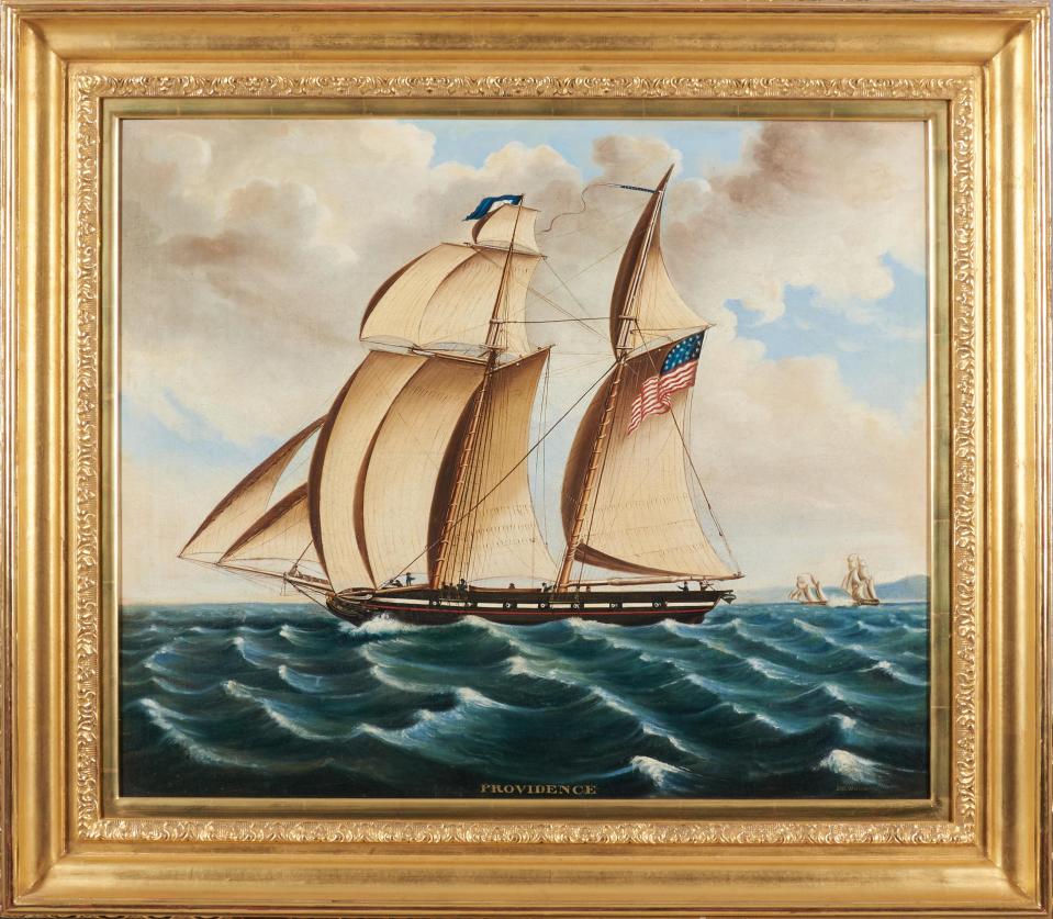 Among the treasures bring auctioned: a 19th-century portrait of the ship Providence.