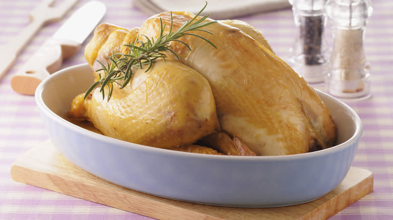 roast chicken in baking dish