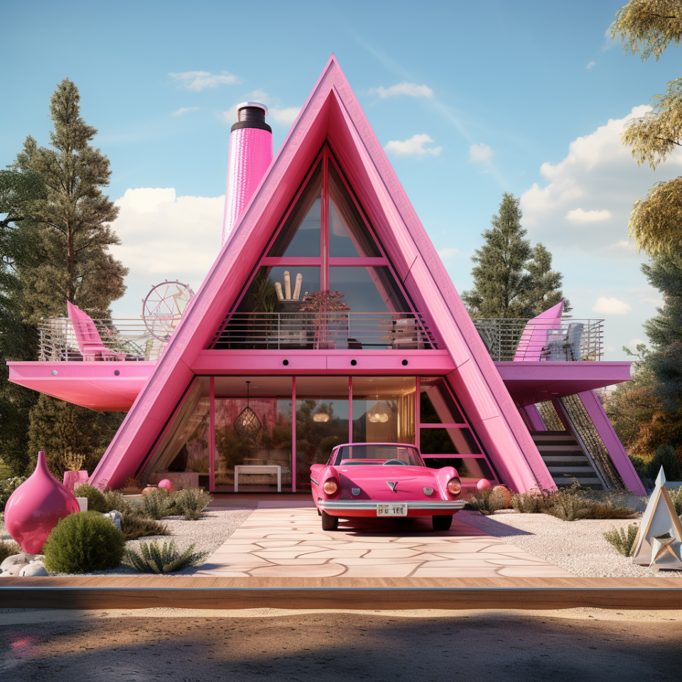 a-shaped house with a corvette parked outside