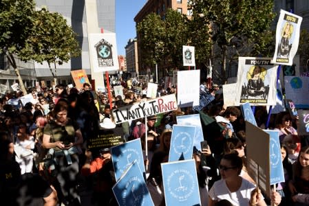 Young people protest outside of the San Francisco Federal Building during a Climate Strike march in San Francisco