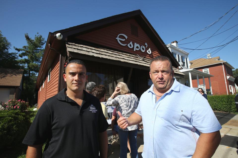 Nick Zamora and Kevin Sempervive, owners of Espo's in Raritan, during its 2019 reopening celebration.