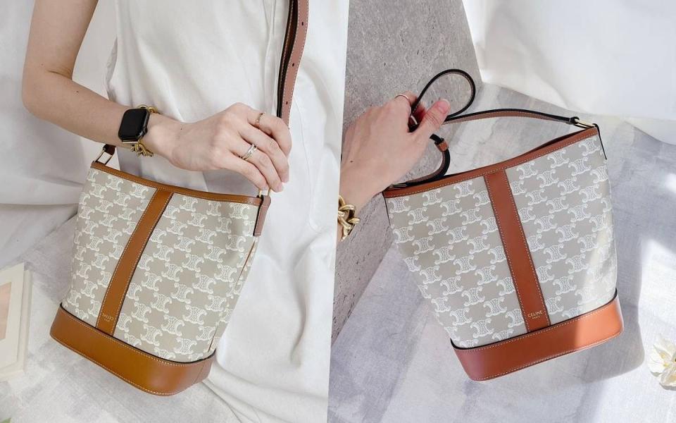 CELINE TRIOMPHE帆布及小牛皮小型BUCKET手袋 NT$56,000 圖片來源：LOOKin編輯拍攝