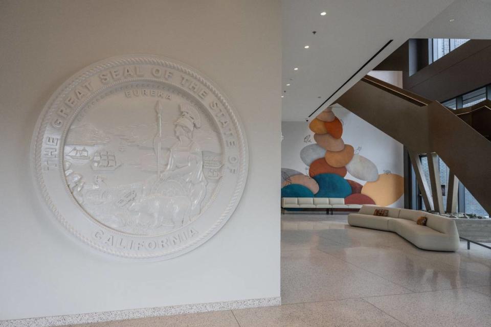 A seal of the State of California at the May S. Lee State Office Complex on its opening day.