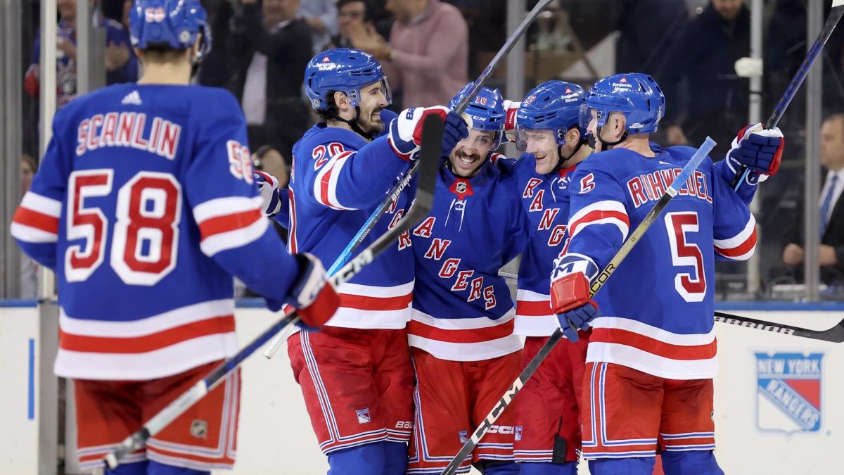 Rangers become 1st NHL team to clinch playoff berth, beat Flyers 6-5 on Fox's quick goal in OT