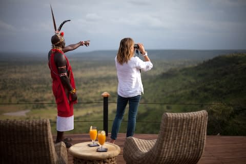 A guest on the lookout for wildlife at Loisaba Tented Camp - Credit: NIELS VAN GIJN / SILVERLESS