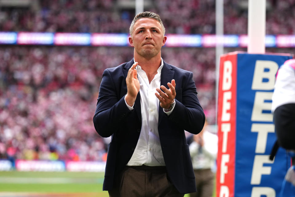 Warrington Wolves head coach Sam Burgess applauds the fans after the Betfred Challenge Cup final at Wembley Stadium, London. Picture date: Saturday June 8, 2024. (Photo by John Walton/PA Images via Getty Images)