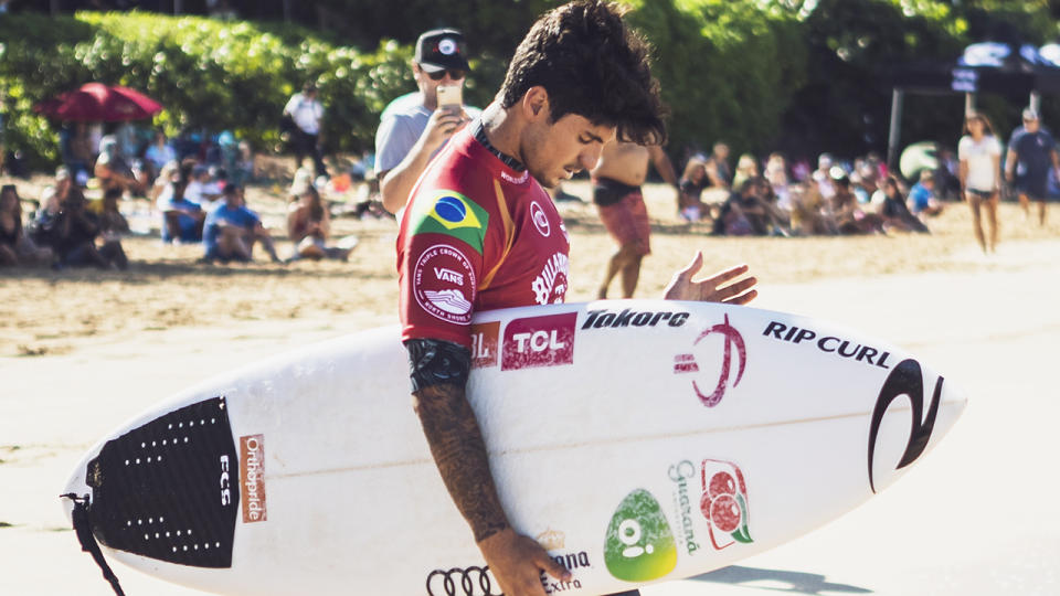 Brazilian surfing star Gabriel Medina lost the Pipe Masters event in Hawaii after causing a sportsmanship controversy earlier in the event. (Photo by Kelly Cestari/WSL via Getty Images)