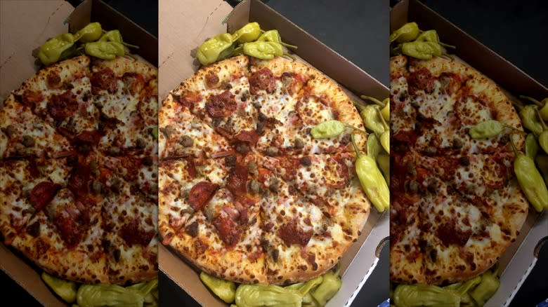 Pepperoncini around pizza