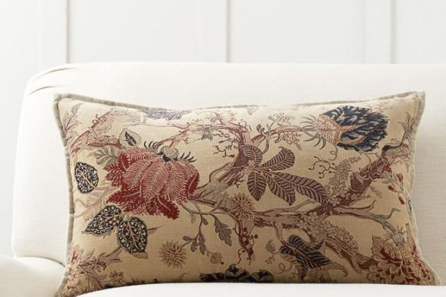 Southern Living Festive Fall Collection Floral Bird Tasseled Square Pillow