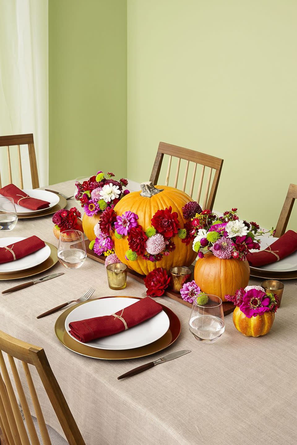 Pumpkin and Faux Flower Centerpiece