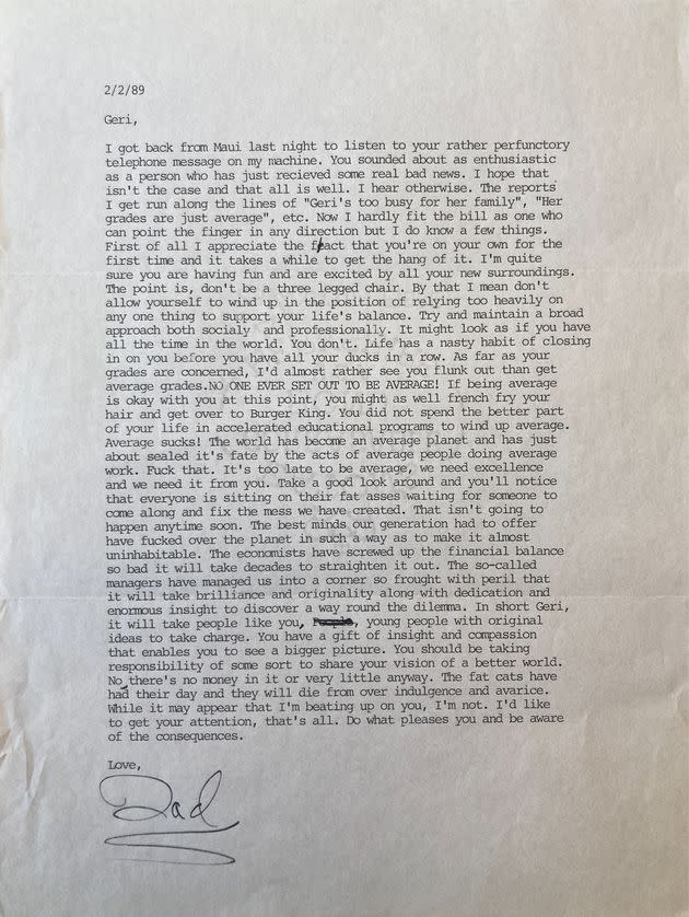 One of the letters the author received from her father, this one from 1989