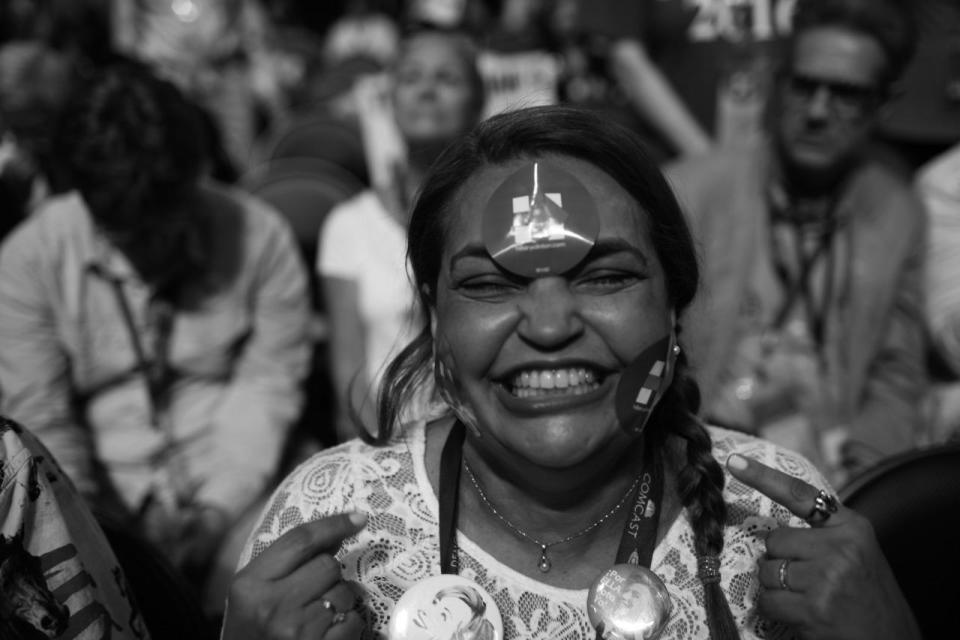 <p>Florida delegate, Dr. Leonarda Duran shows her support for Hillary Clinton at the DNC in Philadelphia, PA. on July 27, 2016. (Photo: Khue Bui for Yahoo News)</p>