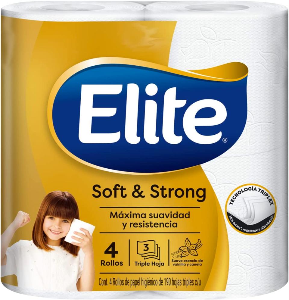 Elite Soft & Strong Papel Higiénico Triple Hoja 4 Rollos - Máxima Suavidad y Resistencia/Amazon.com.mx