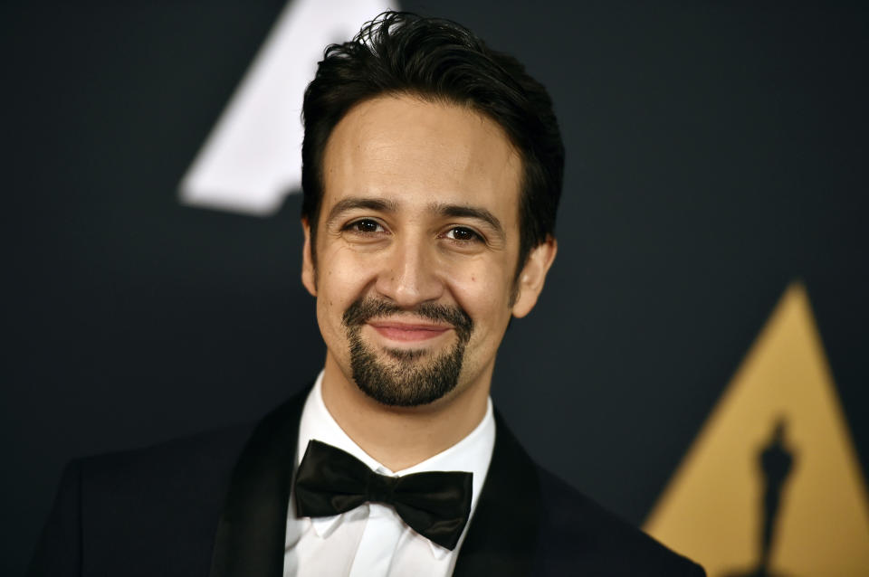 FILE - In this Nov. 12, 2016 file photo, Lin-Manuel Miranda arrives at the 2016 Governors Awards in Los Angeles. Miranda was nominated for an Oscar for best original song for "How Far I'll Go," from the film "Moana" on Tuesday, Jan. 24, 2017, for the film. The 89th Academy Awards will take place on Feb. 26. (Photo by Jordan Strauss/Invision/AP, File)