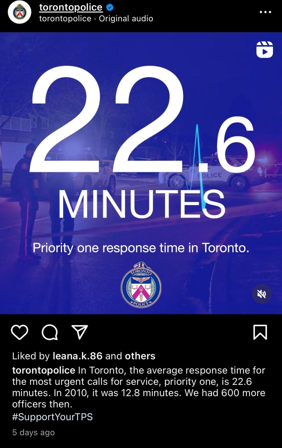 A recent TPS instagram post with the #SupportYourTPS. As the police budget is debated for the next fiscal year, TPS has started an online campaign to argue its case for more money.