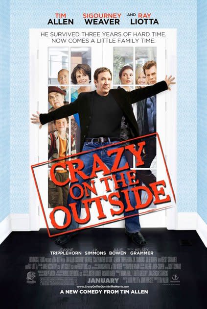 <b>Crazy on the Outside</b> <br> Exhibit a) the cut-out-looking characters behind the door – each with their own light source. Exhibits b) to z) Tim Allen. Check out the pasted-on head, optimistically buff body and oddly short arms. As if selling a Tim Allen movie wasn’t tough enough already.